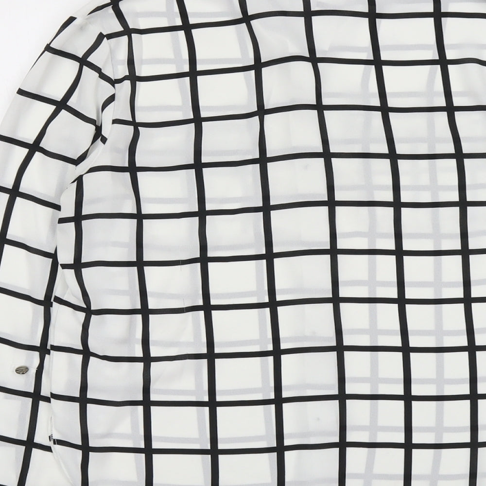 Lipsy London Womens White Geometric Polyester Basic Button-Up Size 12 Collared - Grid Print