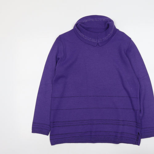 Envy Womens Purple Collared Acrylic Pullover Jumper Size M