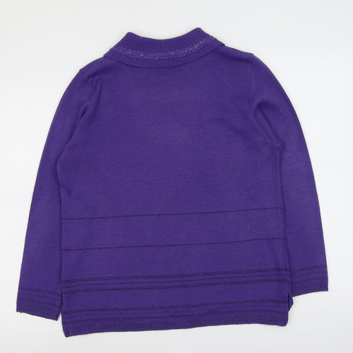 Envy Womens Purple Collared Acrylic Pullover Jumper Size M