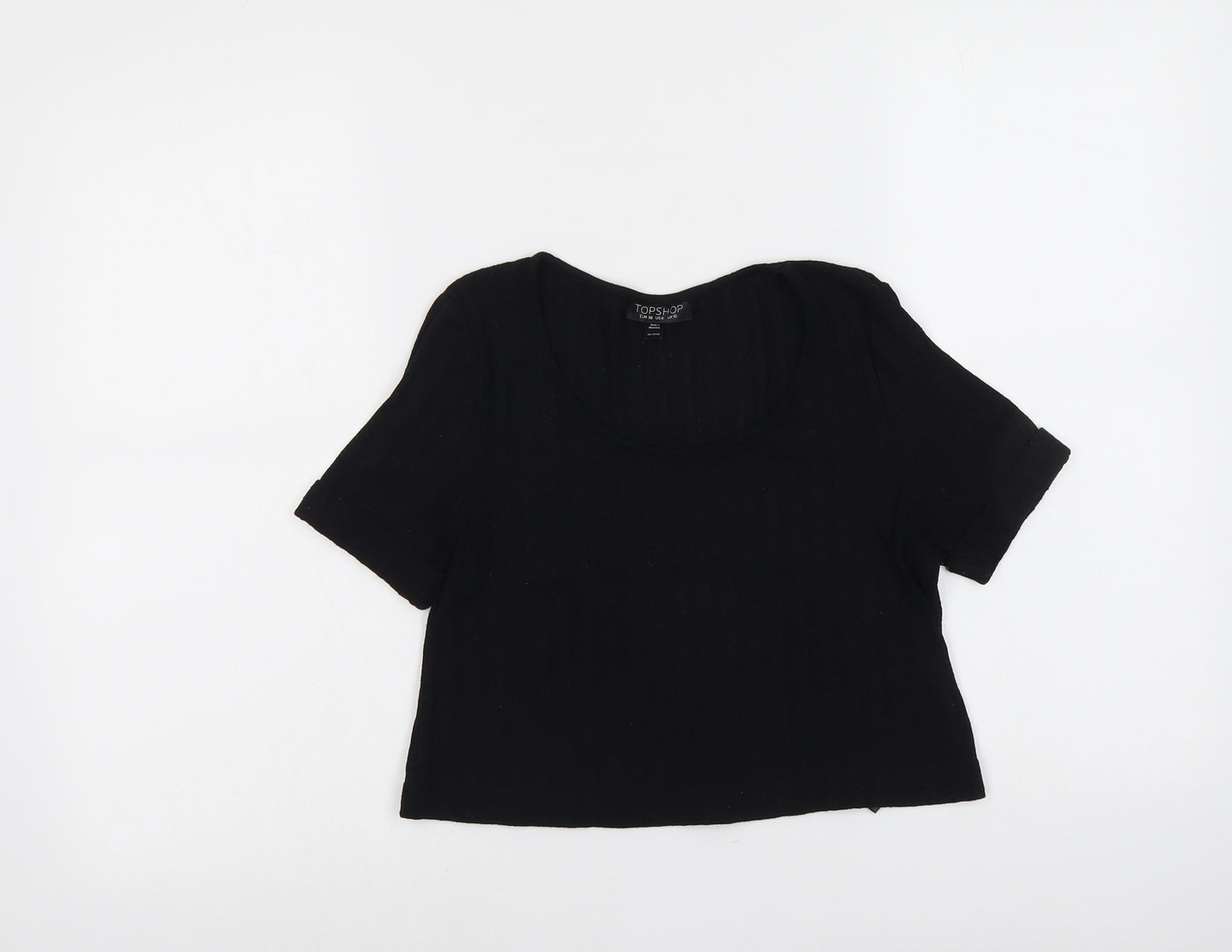 Topshop Womens Black Polyester Basic T-Shirt Size 10 Scoop Neck