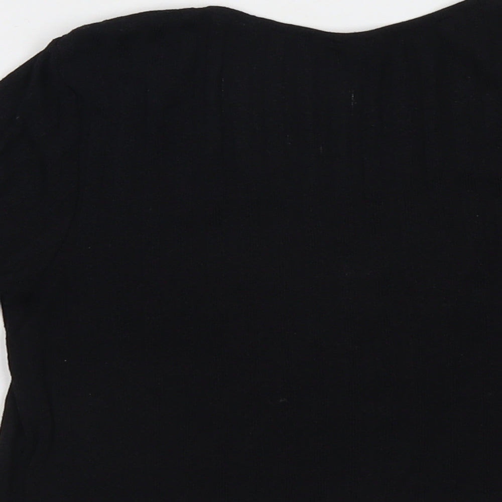 Topshop Womens Black Polyester Basic T-Shirt Size 10 Scoop Neck