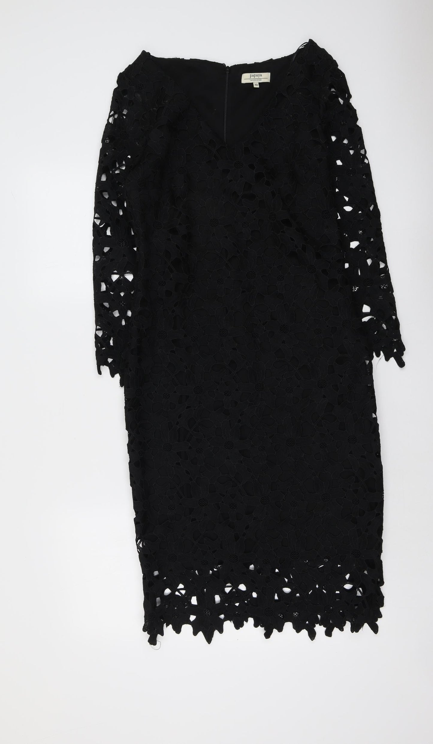 Papaya Womens Black Polyester Shift Size 10 V-Neck Zip