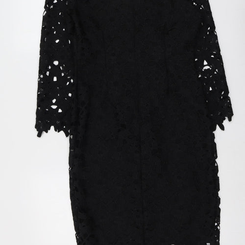 Papaya Womens Black Polyester Shift Size 10 V-Neck Zip