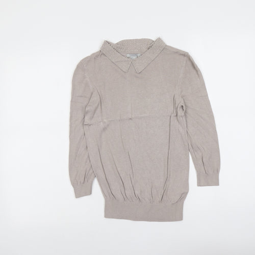 H&M Womens Beige Collared Viscose Pullover Jumper Size S