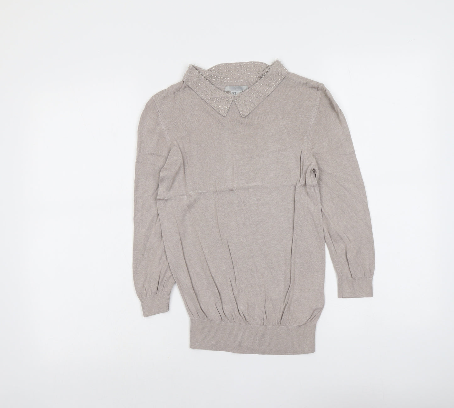 H&M Womens Beige Collared Viscose Pullover Jumper Size S