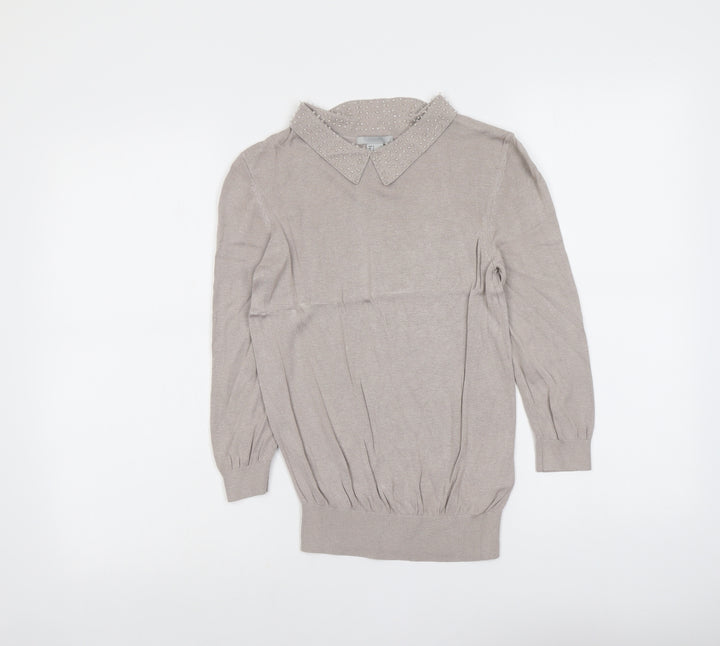H&M Womens Beige Collared Viscose Pullover Jumper Size S