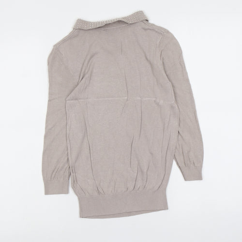 H&M Womens Beige Collared Viscose Pullover Jumper Size S