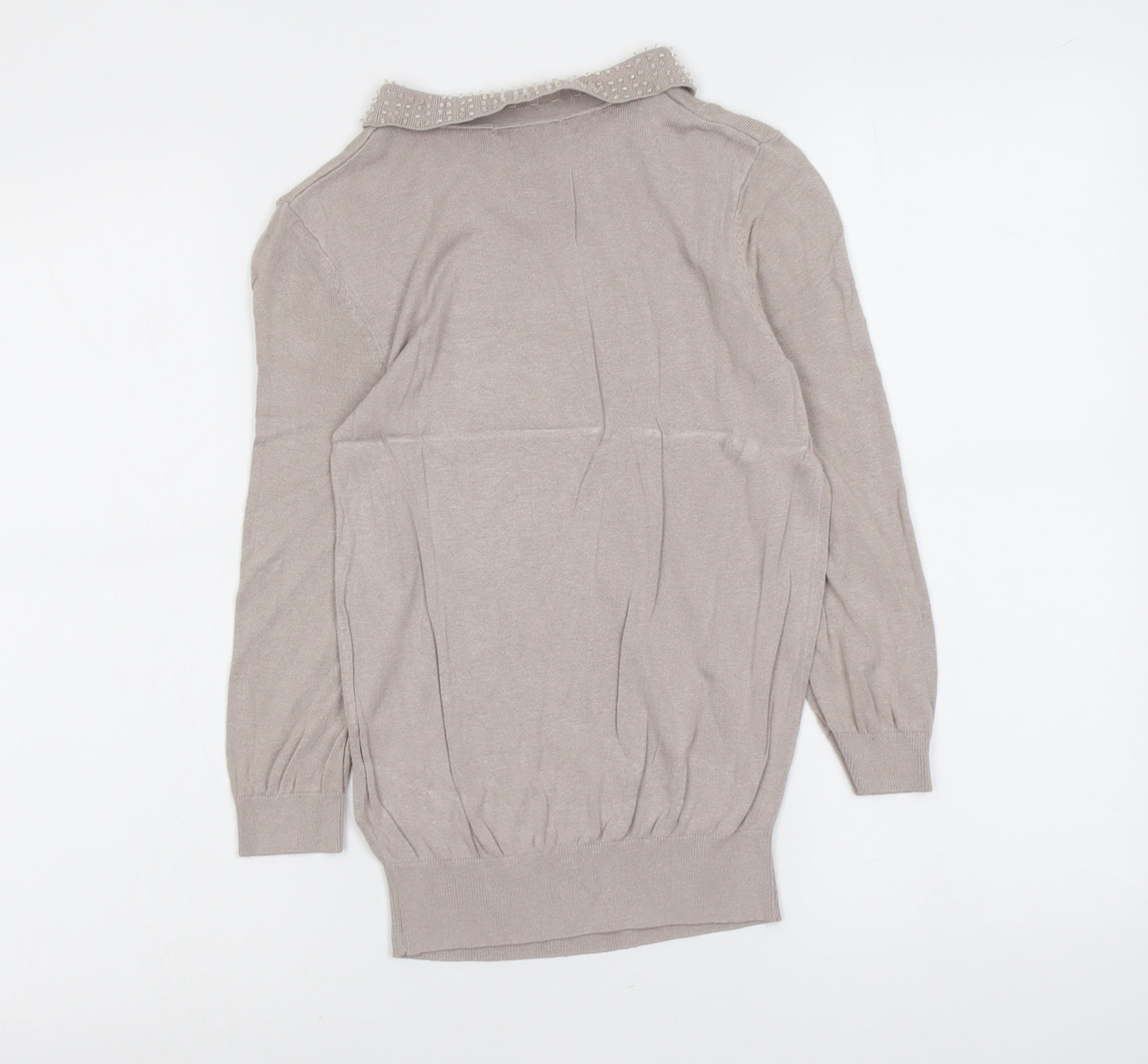 H&M Womens Beige Collared Viscose Pullover Jumper Size S