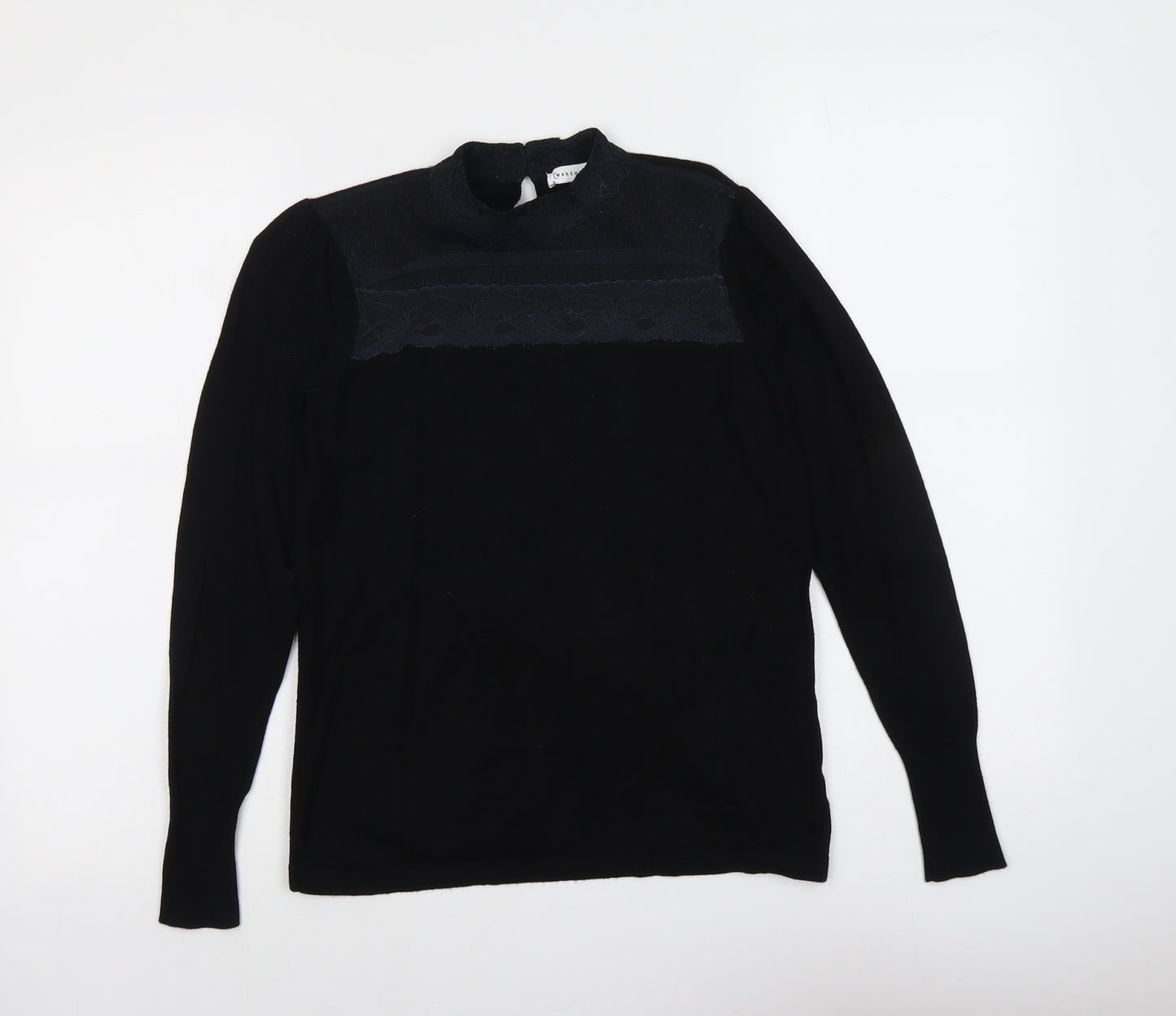 Warehouse Womens Black Round Neck Acrylic Pullover Jumper Size 10