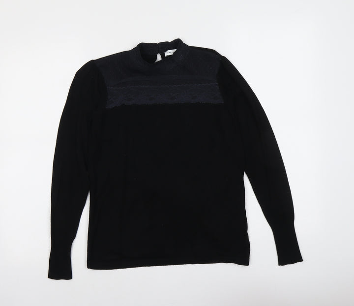 Warehouse Womens Black Round Neck Acrylic Pullover Jumper Size 10