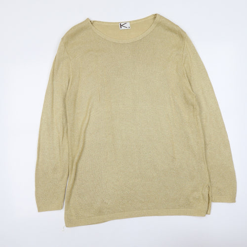 Preworn Womens Gold Round Neck Acrylic Pullover Jumper Size 8