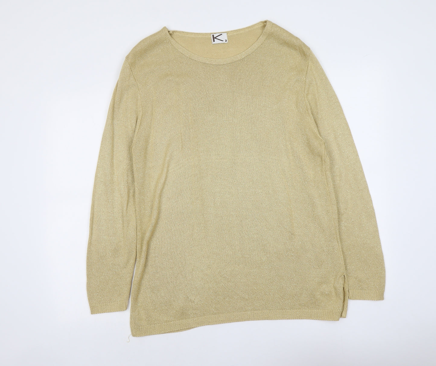 Preworn Womens Gold Round Neck Acrylic Pullover Jumper Size 8