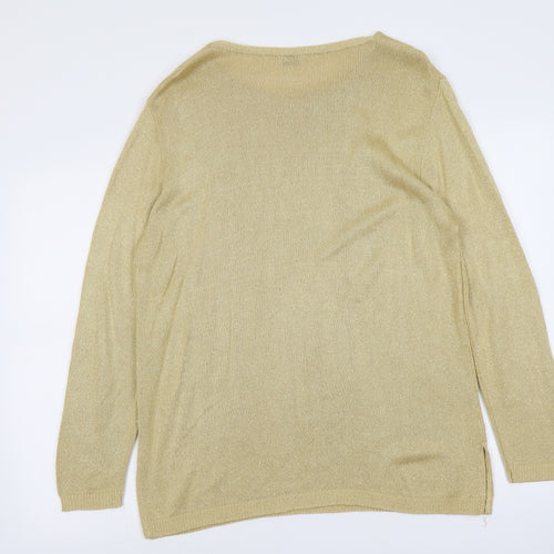 Preworn Womens Gold Round Neck Acrylic Pullover Jumper Size 8