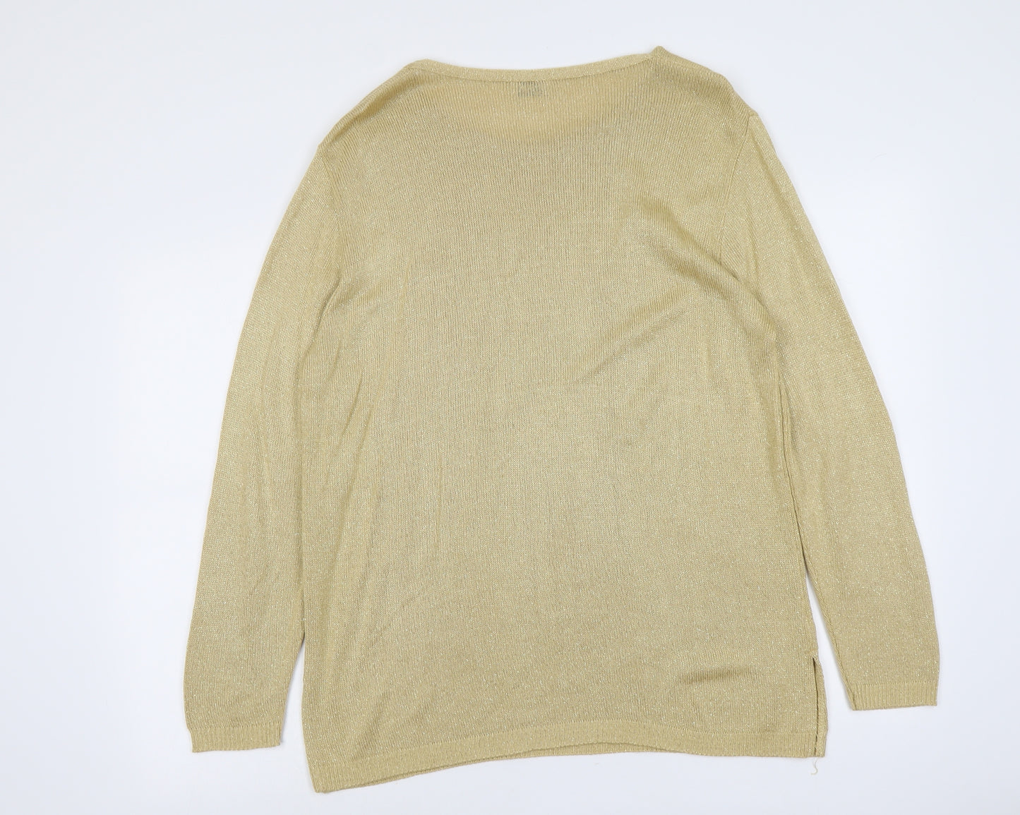 Preworn Womens Gold Round Neck Acrylic Pullover Jumper Size 8