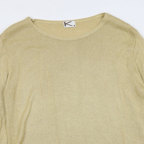 Preworn Womens Gold Round Neck Acrylic Pullover Jumper Size 8