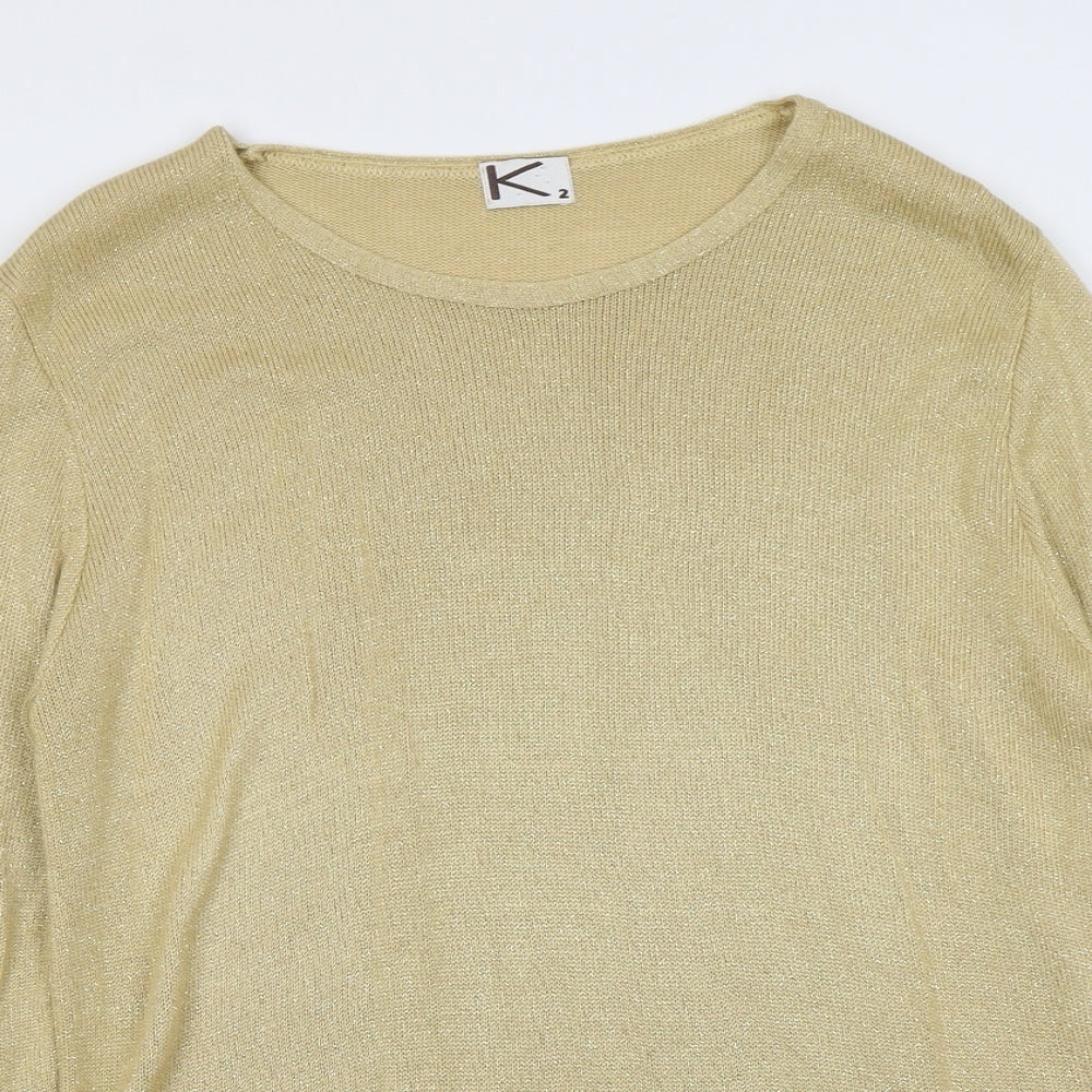 Preworn Womens Gold Round Neck Acrylic Pullover Jumper Size 8
