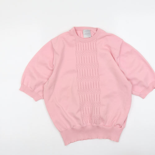 Classic Womens Pink Round Neck Polyester Pullover Jumper Size 14