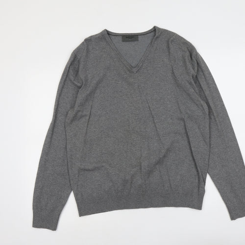 Burton Mens Grey V-Neck Cotton Pullover Jumper Size L Long Sleeve