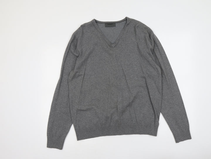 Burton Mens Grey V-Neck Cotton Pullover Jumper Size L Long Sleeve