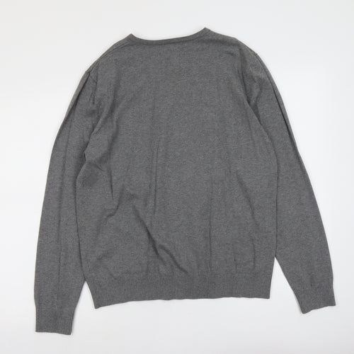 Burton Mens Grey V-Neck Cotton Pullover Jumper Size L Long Sleeve