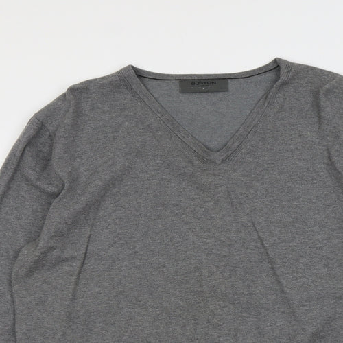 Burton Mens Grey V-Neck Cotton Pullover Jumper Size L Long Sleeve