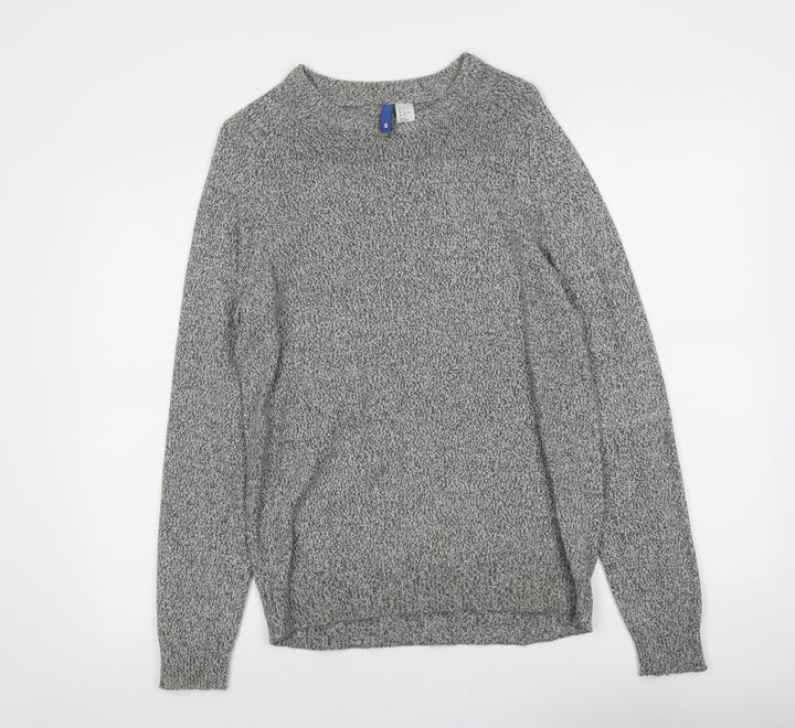 H&M Mens Grey Round Neck Cotton Pullover Jumper Size S Long Sleeve