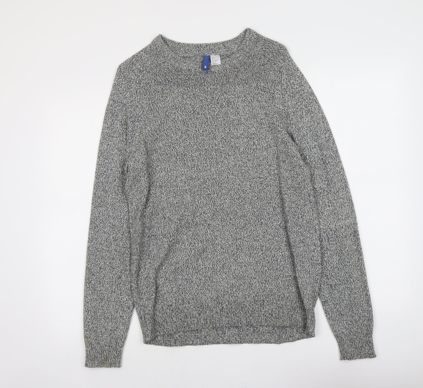 H&M Mens Grey Round Neck Cotton Pullover Jumper Size S Long Sleeve