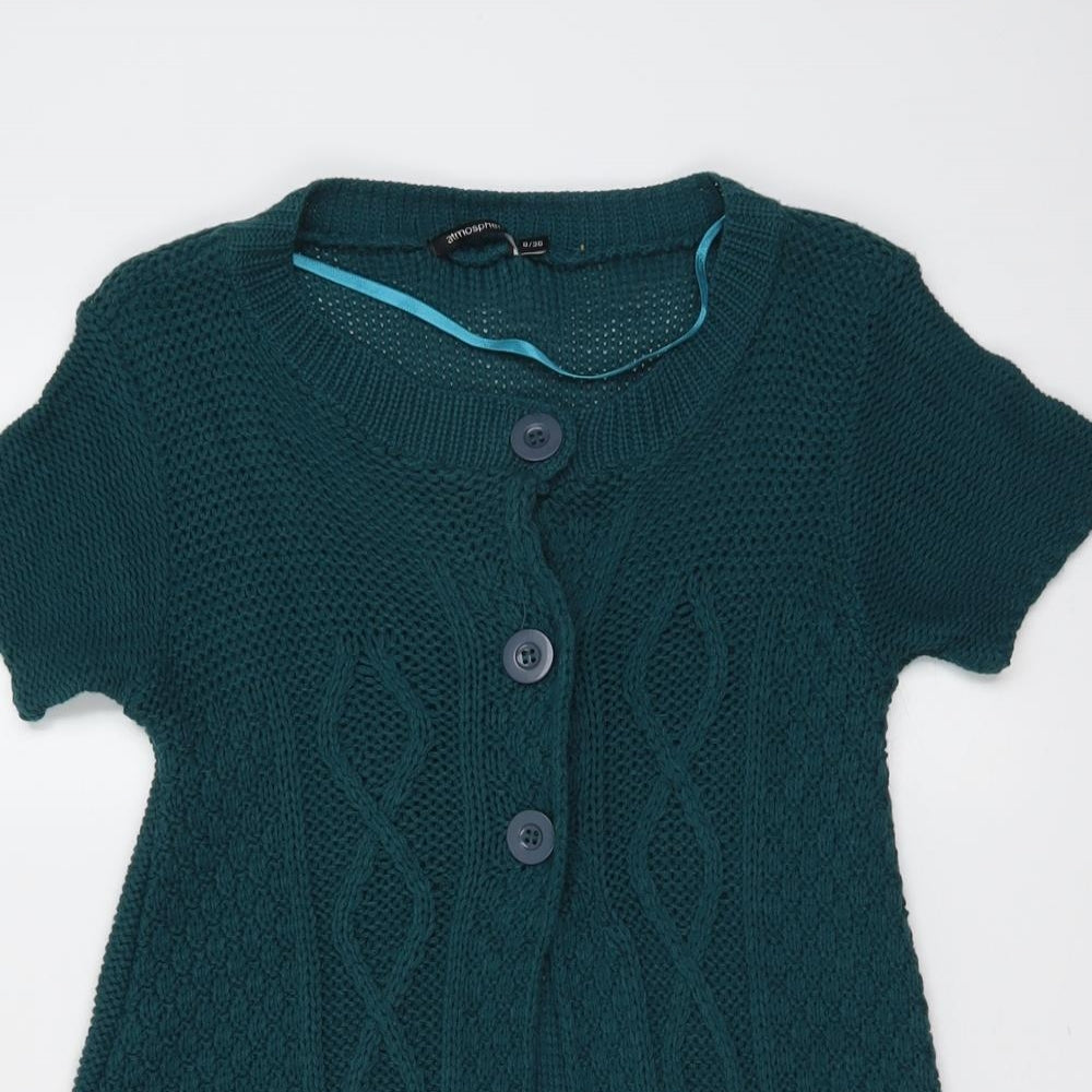 Atmosphere Womens Green Round Neck Acrylic Cardigan Jumper Size 8