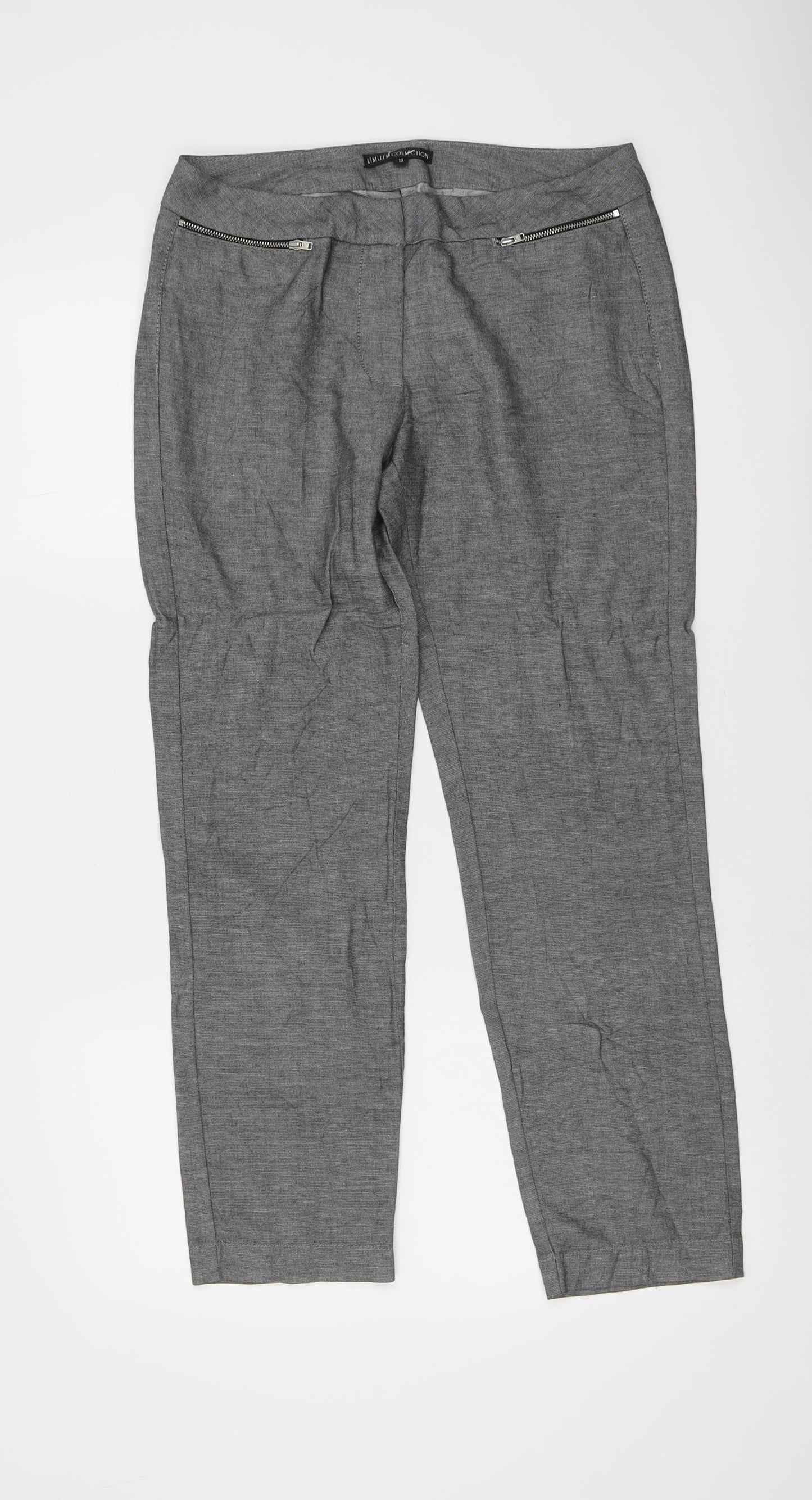Marks and Spencer Womens Grey Viscose Trousers Size 10 L27 in Regular Button