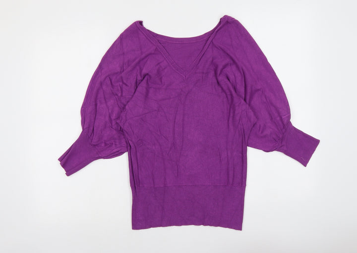 Dorothy Perkins Womens Purple V-Neck Viscose Pullover Jumper Size 10