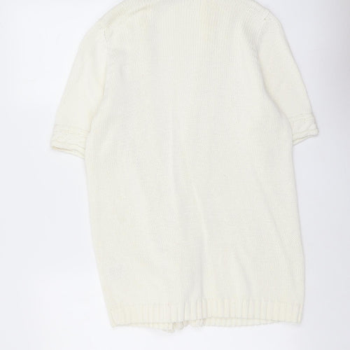 EWM Womens Ivory V-Neck Cotton Cardigan Jumper Size M