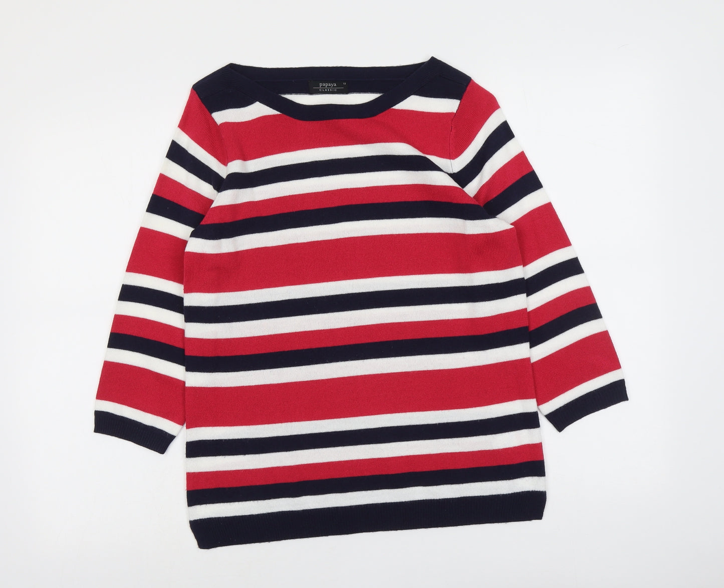 Papaya Womens Multicoloured Round Neck Striped Acrylic Pullover Jumper Size 12