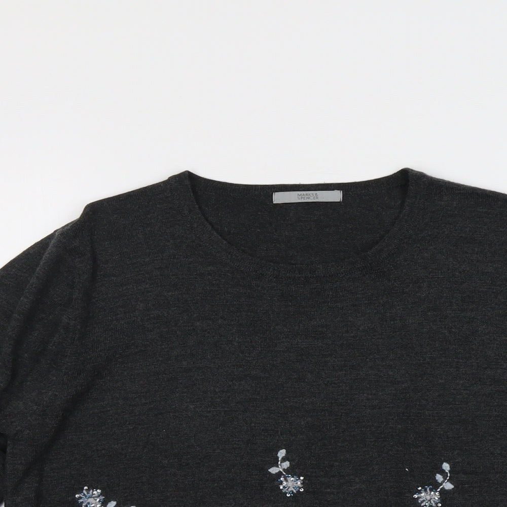 Marks and Spencer Womens Grey Round Neck Acrylic Pullover Jumper Size 18