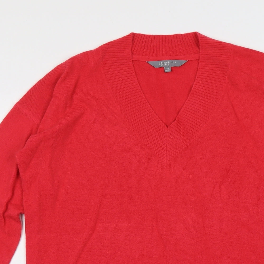 Principles Womens Pink V-Neck Acrylic Pullover Jumper Size 12