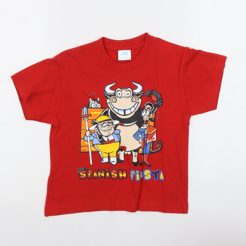 JHK Boys Red Cotton Pullover T-Shirt Size 5-6 Years Crew Neck Pullover - Bull Spanish Fiesta