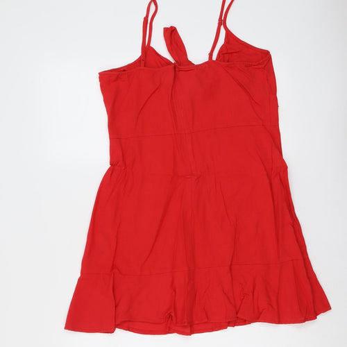 ASOS Womens Red Cotton A-Line Size 12 V-Neck Zip