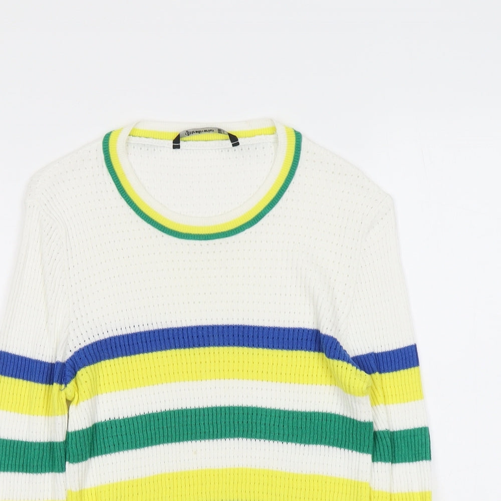 Stradivarius Womens Multicoloured Round Neck Striped Cotton Pullover Jumper Size L