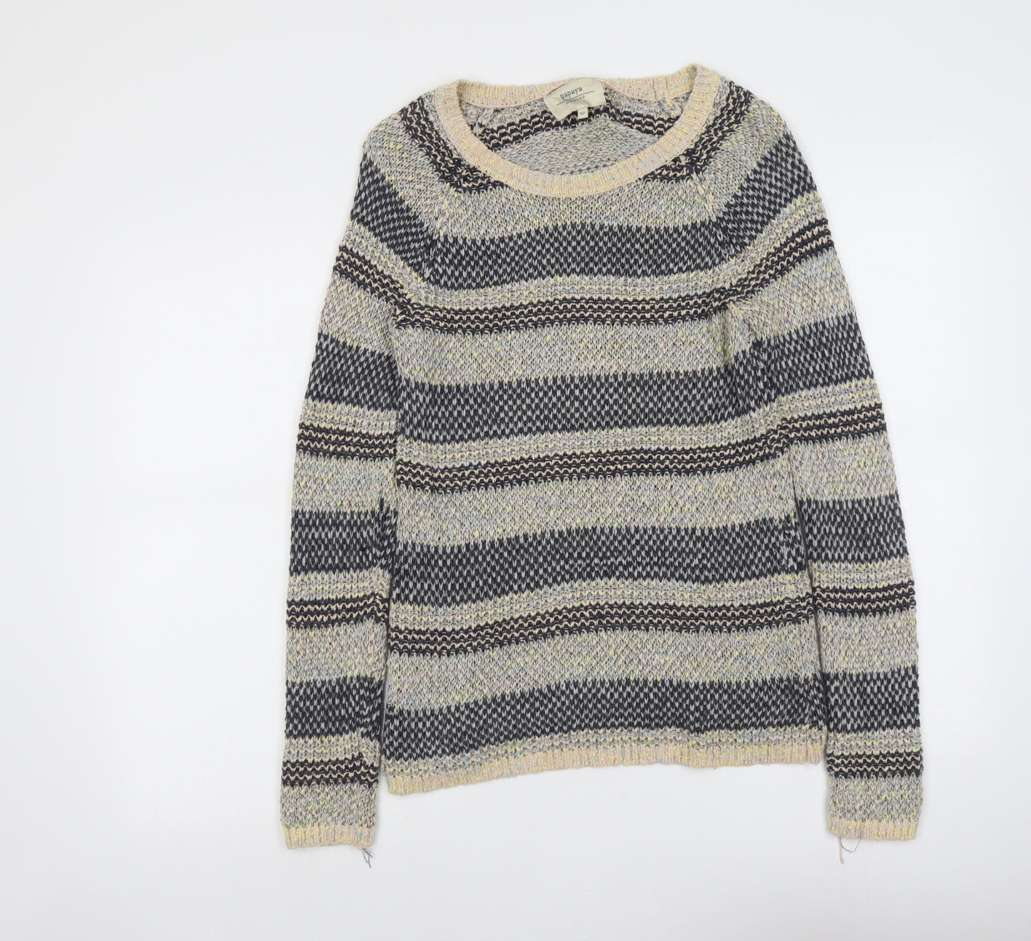 Papaya Womens Multicoloured Round Neck Striped Cotton Pullover Jumper Size 12