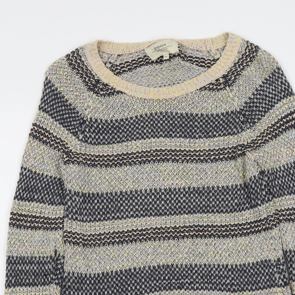 Papaya Womens Multicoloured Round Neck Striped Cotton Pullover Jumper Size 12