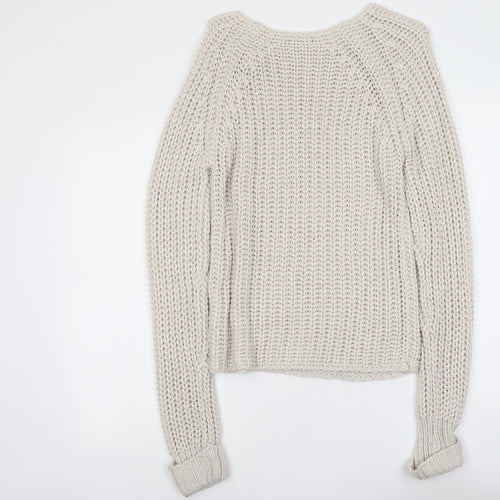 Brave Soul Womens Beige Boat Neck Acrylic Pullover Jumper Size M