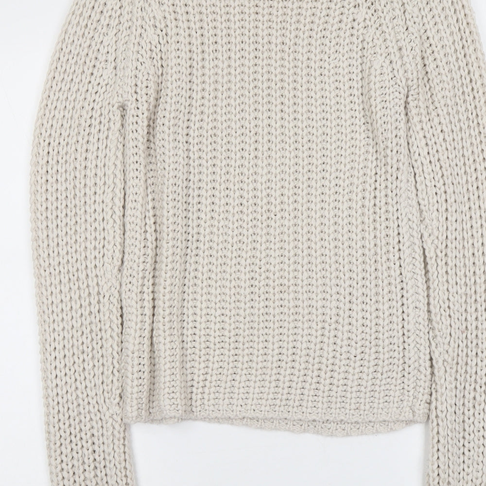 Brave Soul Womens Beige Boat Neck Acrylic Pullover Jumper Size M