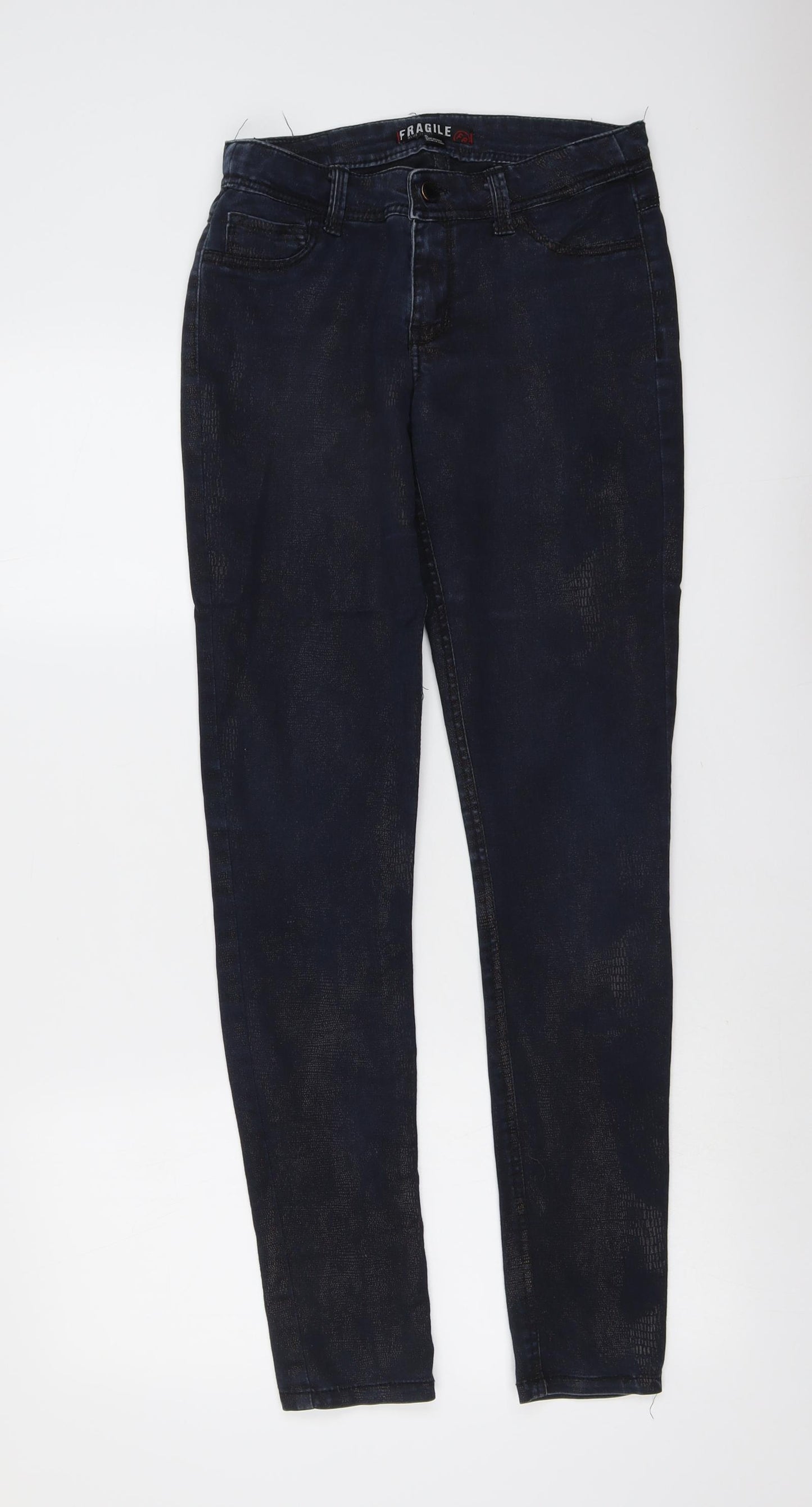 Fragle Womens Blue Animal Print Cotton Skinny Jeans Size 28 in L31 in Regular Button - Snake Print