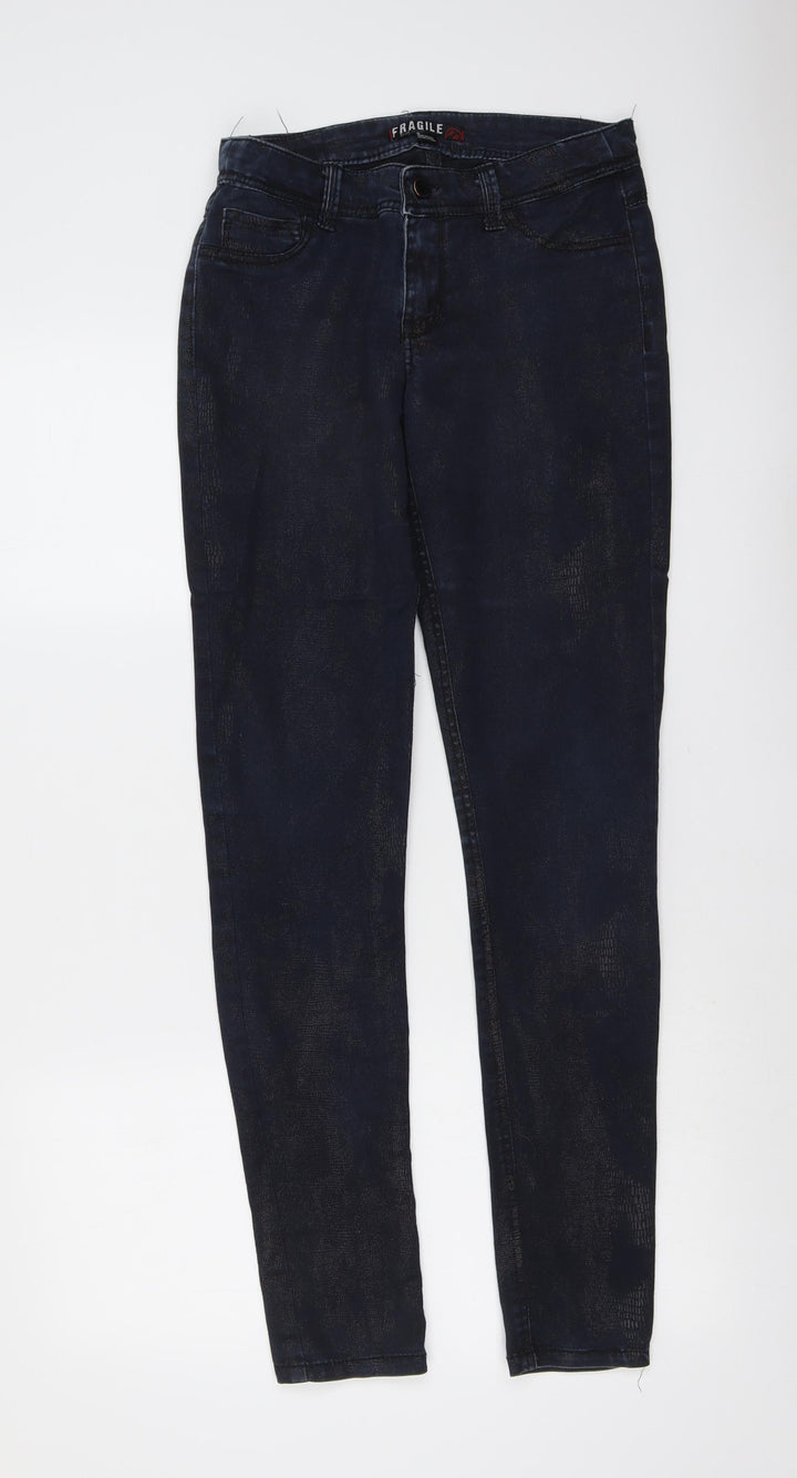 Fragle Womens Blue Animal Print Cotton Skinny Jeans Size 28 in L31 in Regular Button - Snake Print