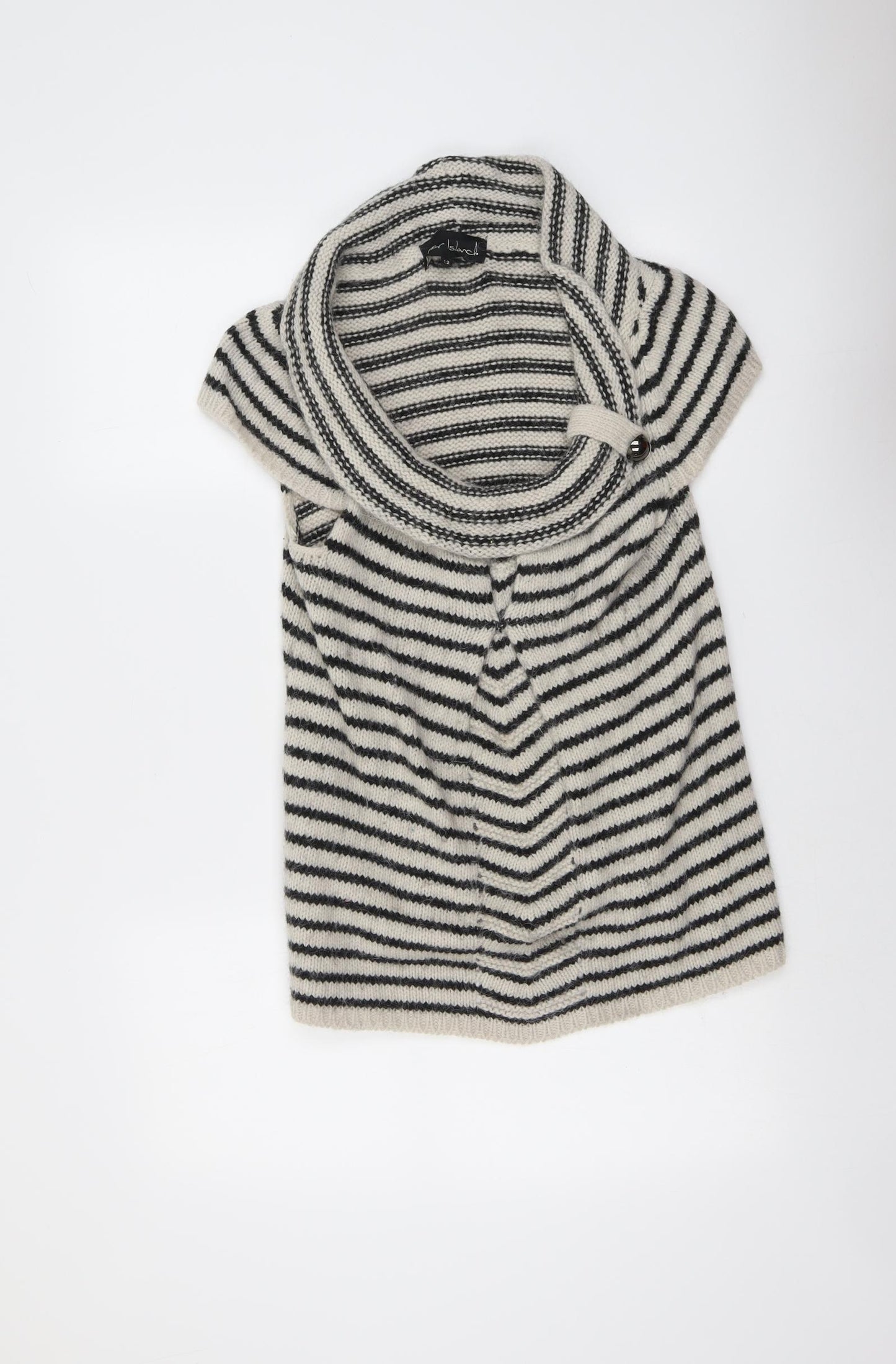 River Island Womens Beige Scoop Neck Striped Acrylic Pullover Jumper Size 12