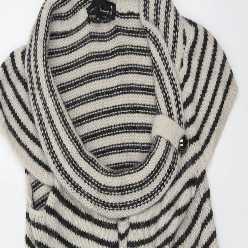 River Island Womens Beige Scoop Neck Striped Acrylic Pullover Jumper Size 12