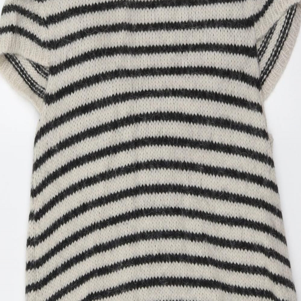 River Island Womens Beige Scoop Neck Striped Acrylic Pullover Jumper Size 12
