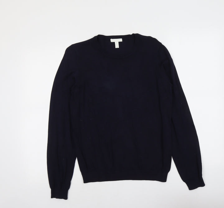 H&M Womens Blue Round Neck Viscose Pullover Jumper Size M