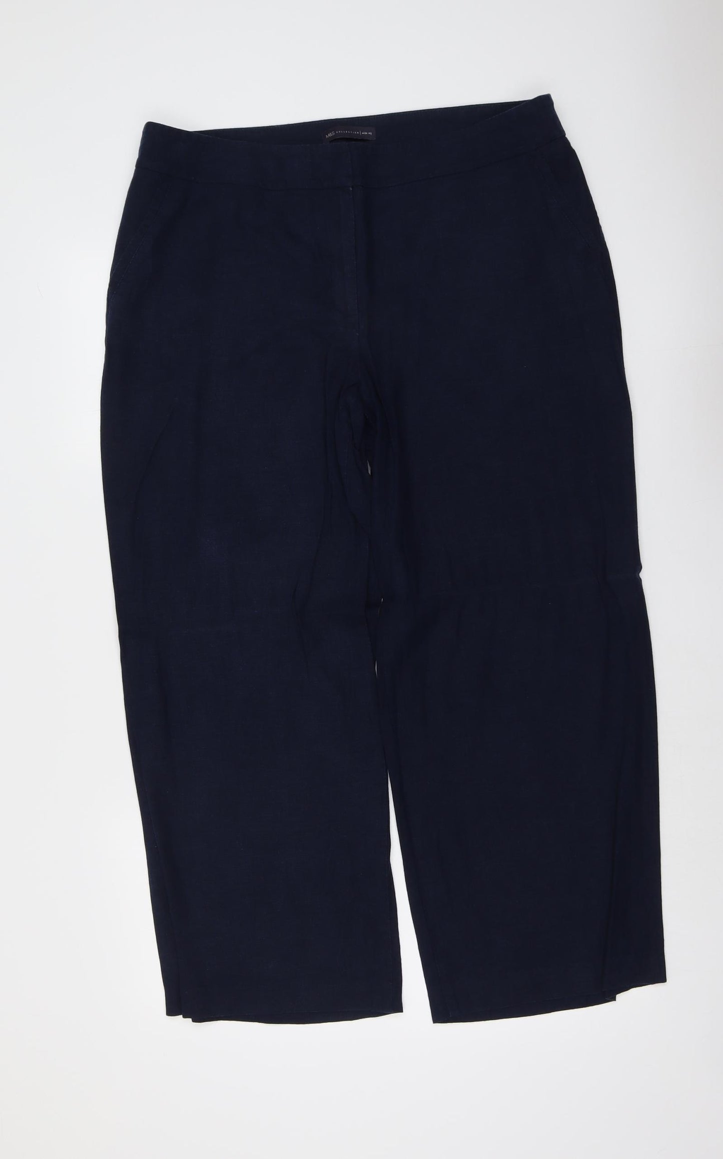 Marks and Spencer Womens Blue Linen Trousers Size 16 L27 in Regular Button