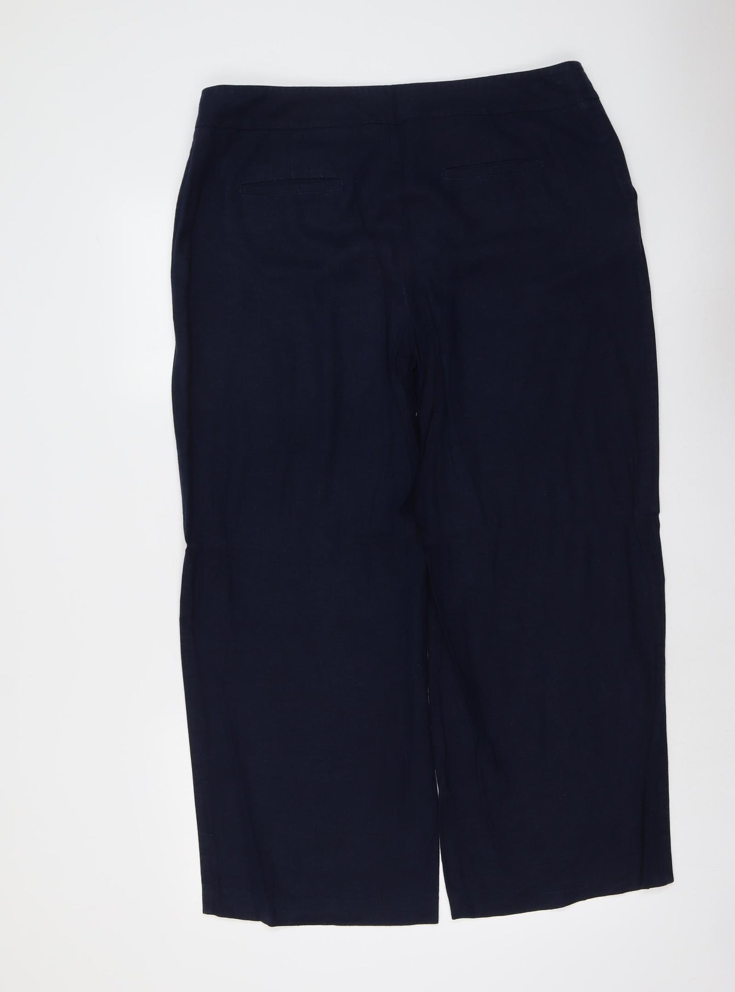 Marks and Spencer Womens Blue Linen Trousers Size 16 L27 in Regular Button