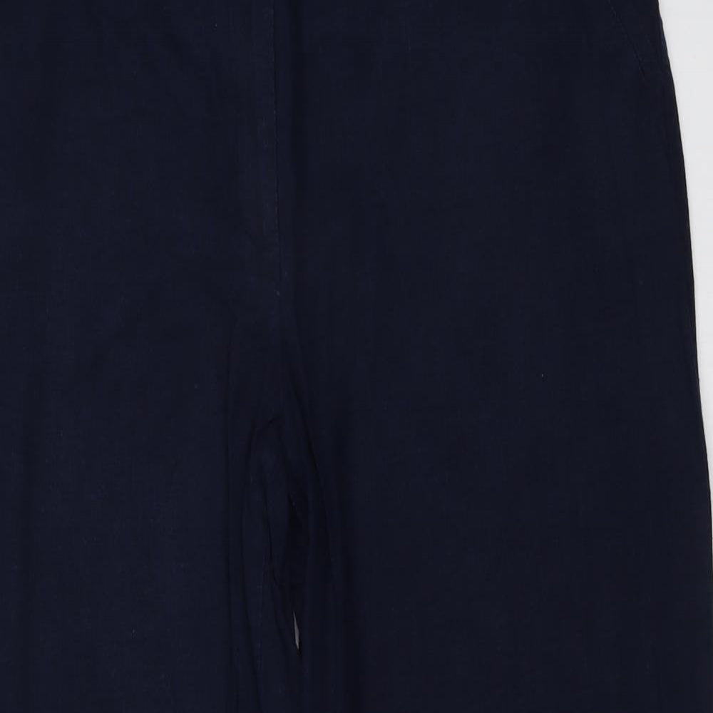 Marks and Spencer Womens Blue Linen Trousers Size 16 L27 in Regular Button